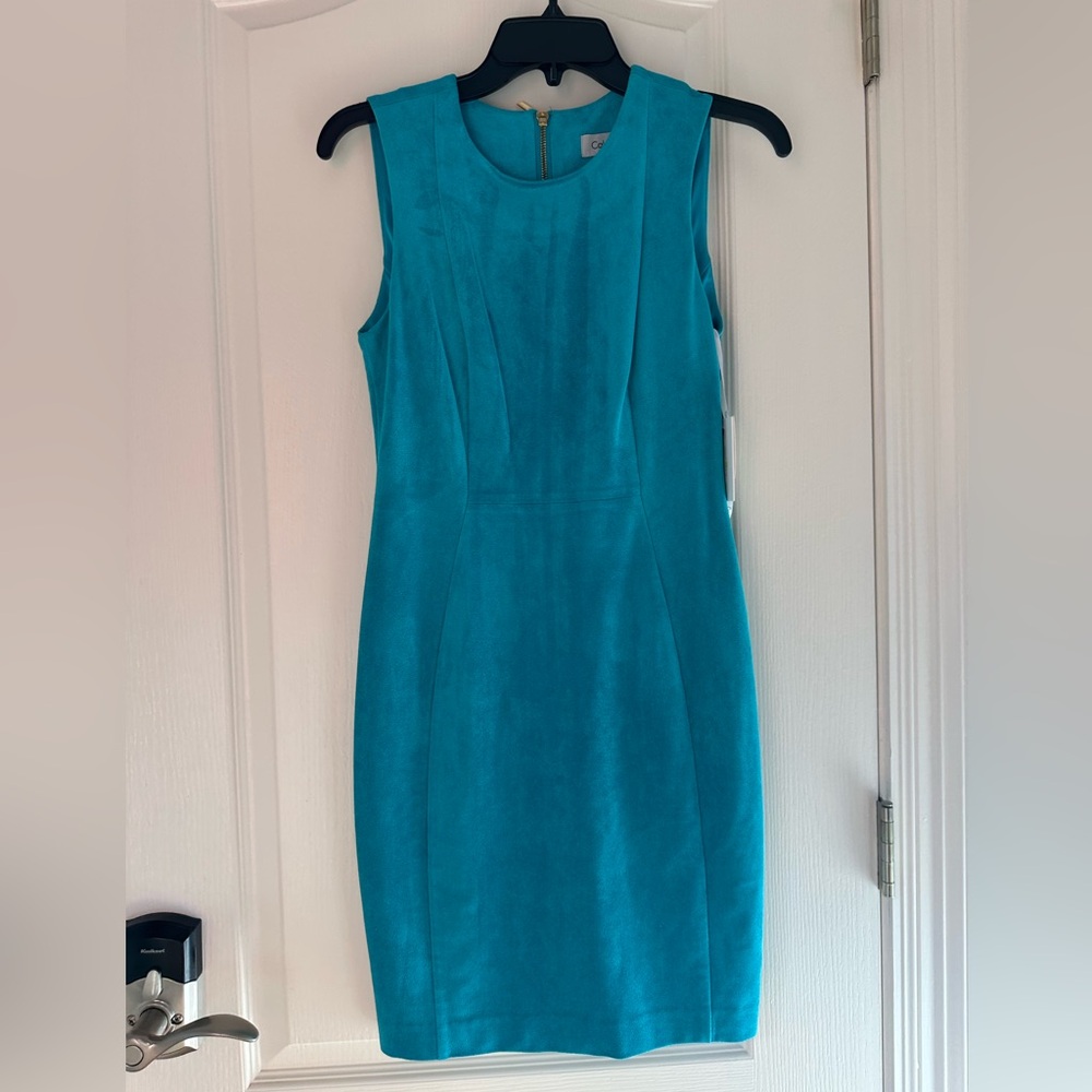 Calvin Klein short blue turquoise dress suede NWT